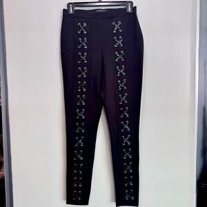 Romeo & Juliet Couture Crisscross Lace Front Black‎ Trousers Dress Pants Size S
